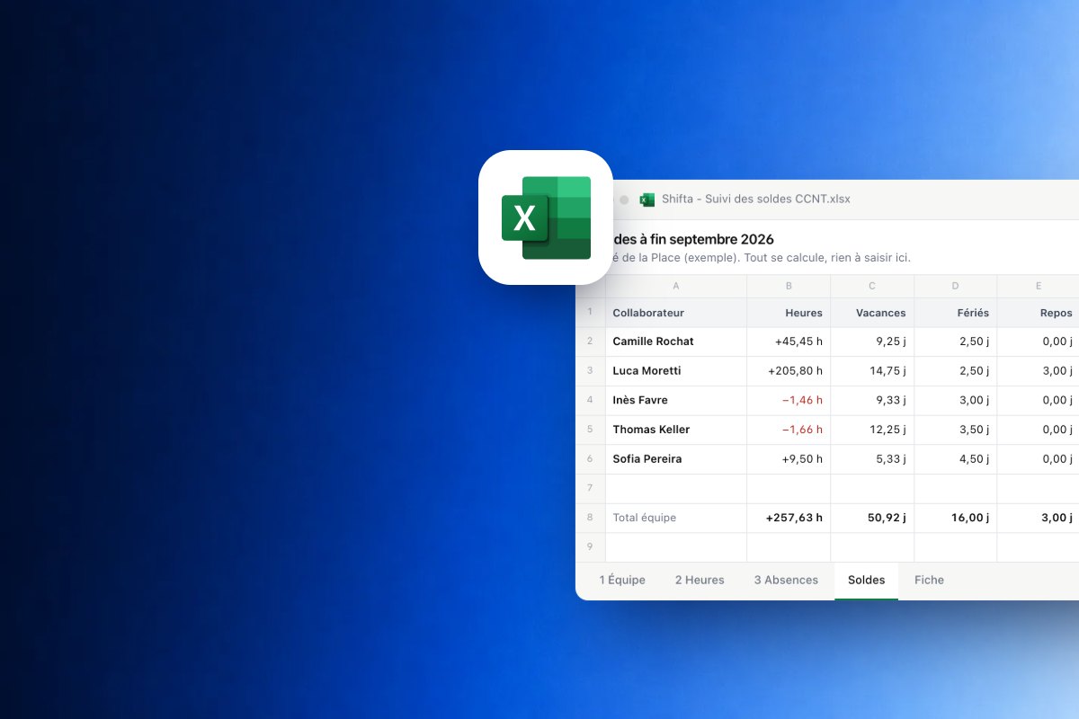 Modèle Excel gratuit : suivre les heures et les vacances de son équipe