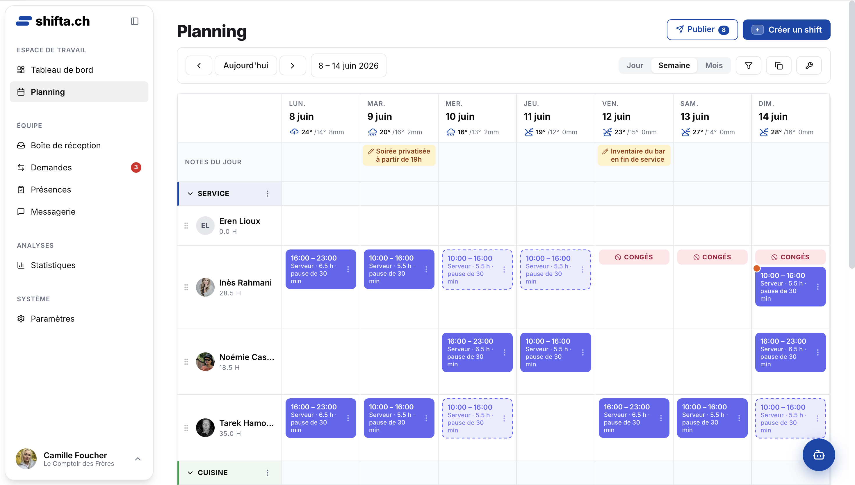 The shifta scheduling calendar